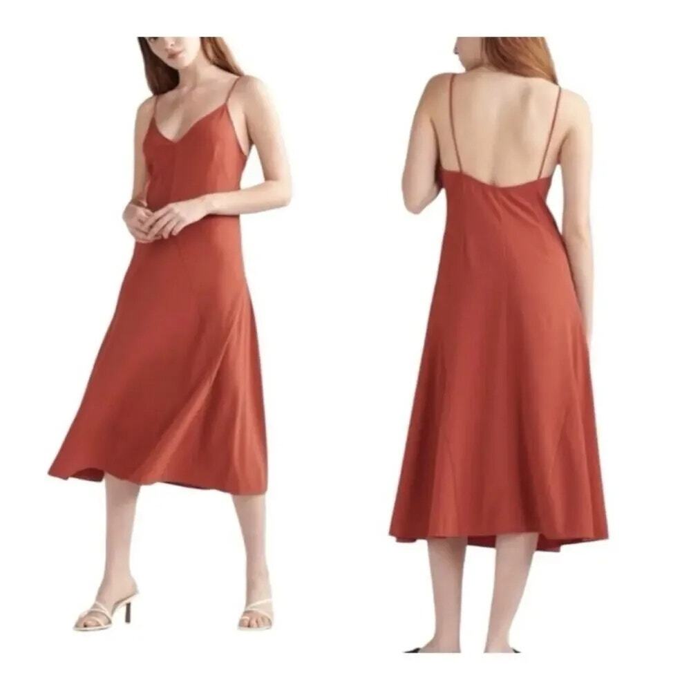 Thakoon Rust Burnt Orange Minimalist Casual Slip Midi Dress NWT 6